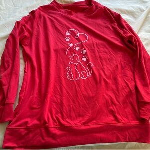 Red Cat and Dog lover XL Cotton-Blend Top